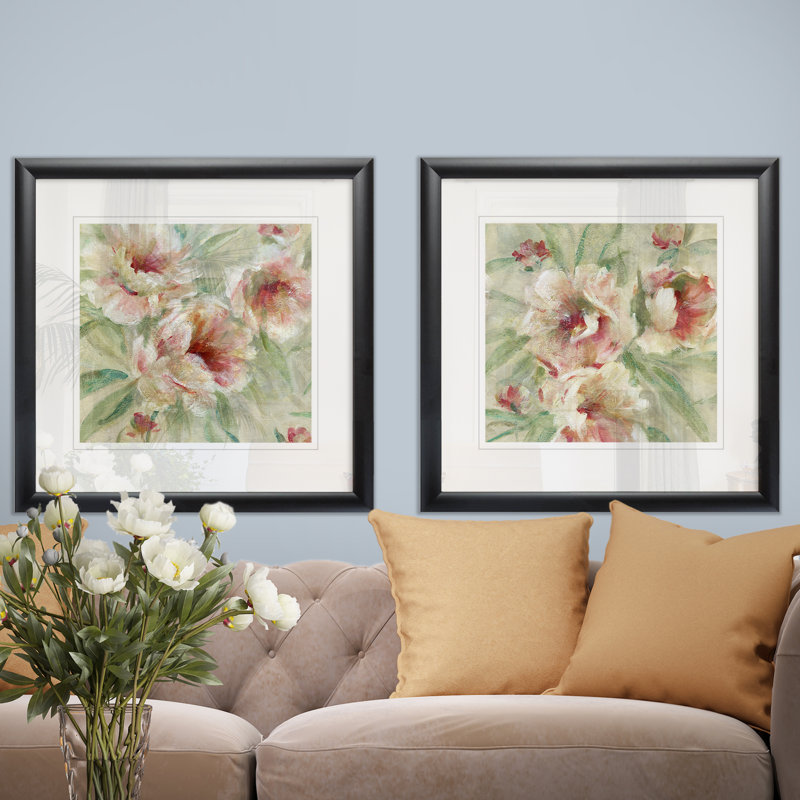 Peony Garden I - ensemble de 2 reproductions de cadres photo, Cadre noir
