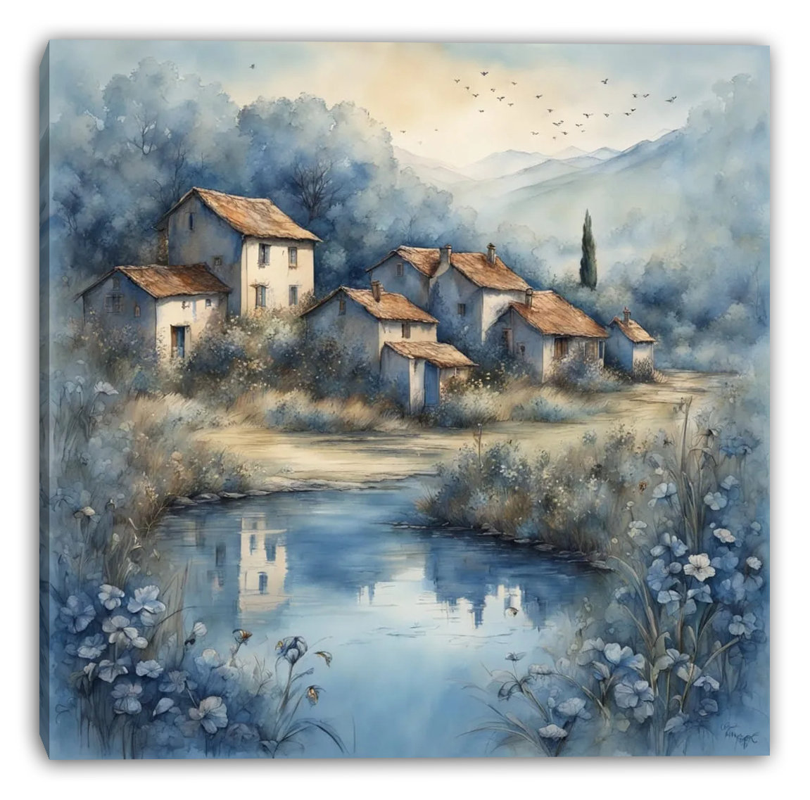 Union Rustic Riverside Village Morning Wrapped Canvas Wall Art | Wayfair