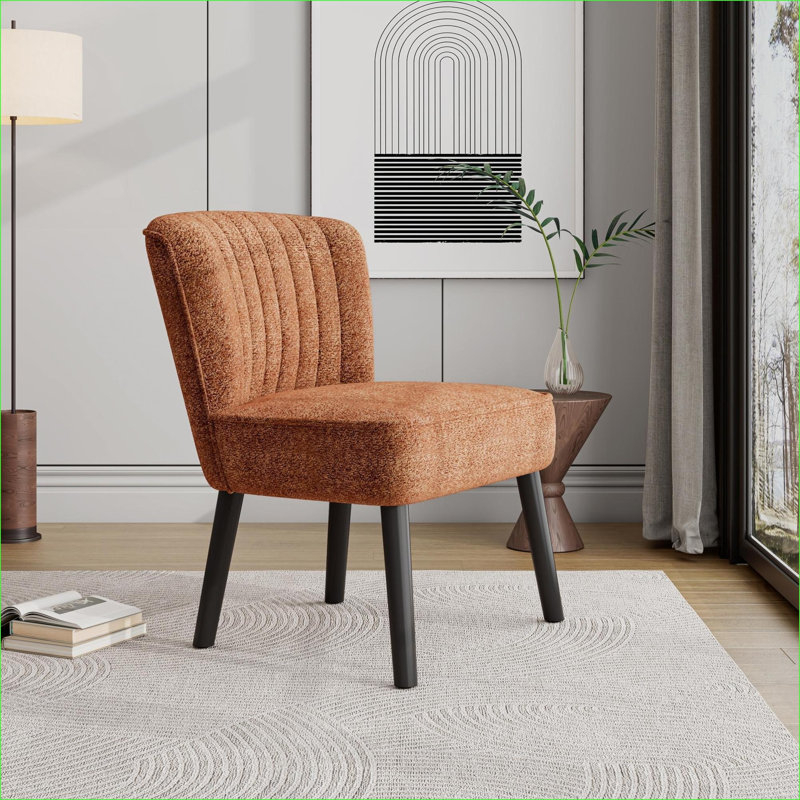 Walnut Brown Shellback Upholstered Accent Chair for Adults, Comfortable Chair Seating for Living Room Bedroom, Beige