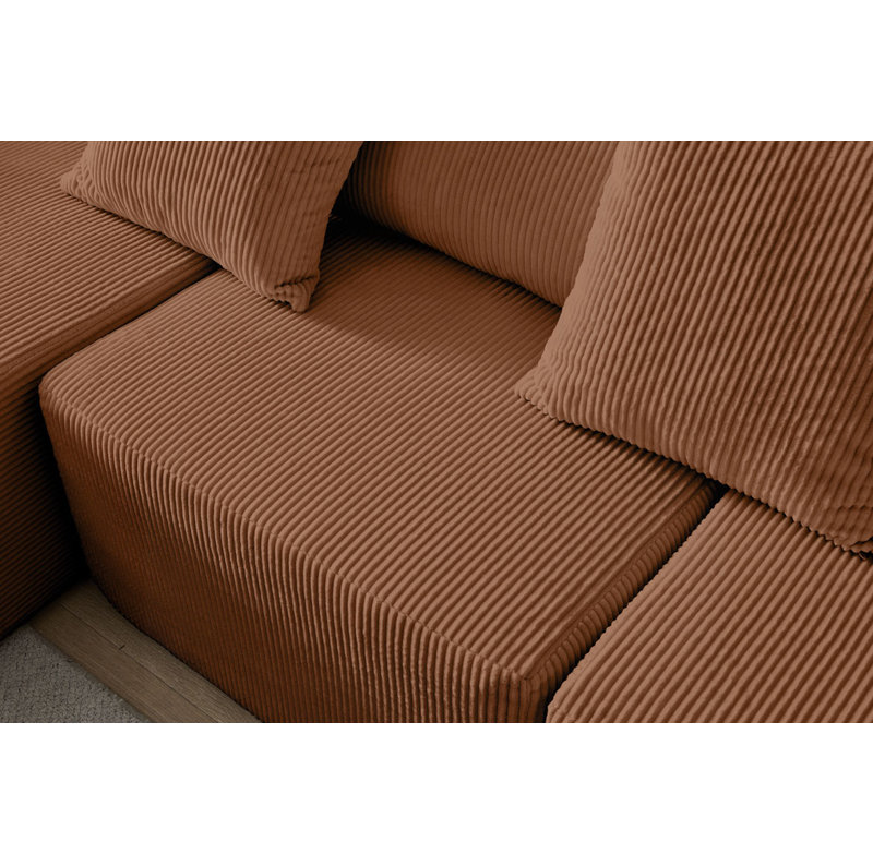 Canapé modulaire en L 108,3 po en mousse avec méridienne en L, Brun-roux