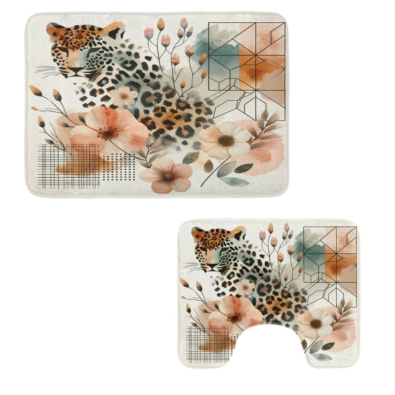  Ensemble de 2 tapis de salle de bain Leopard