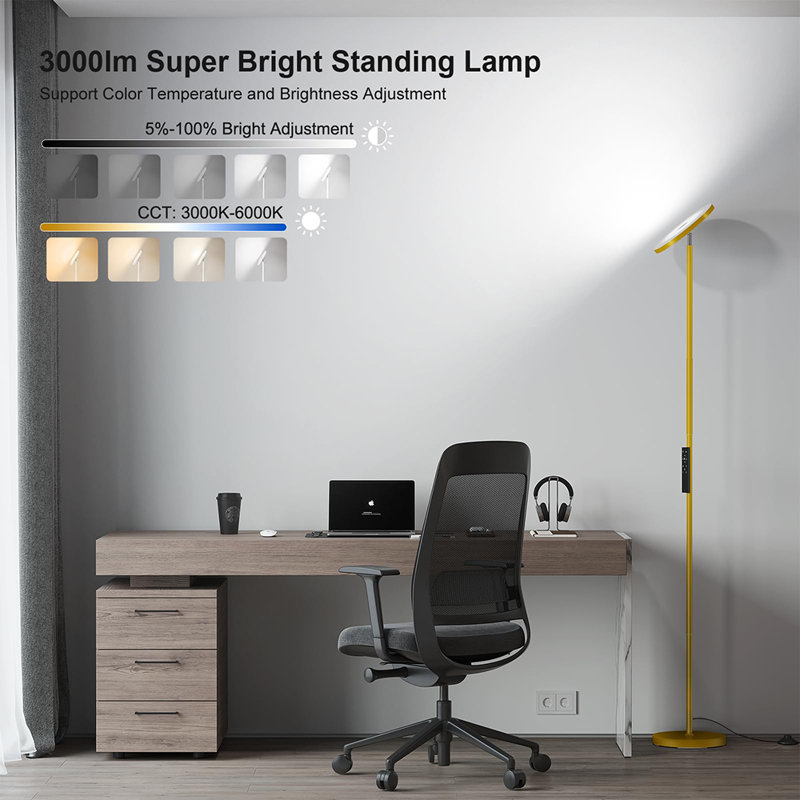 Lampe sur pied à DEL super brillante avec télécommande, Doré