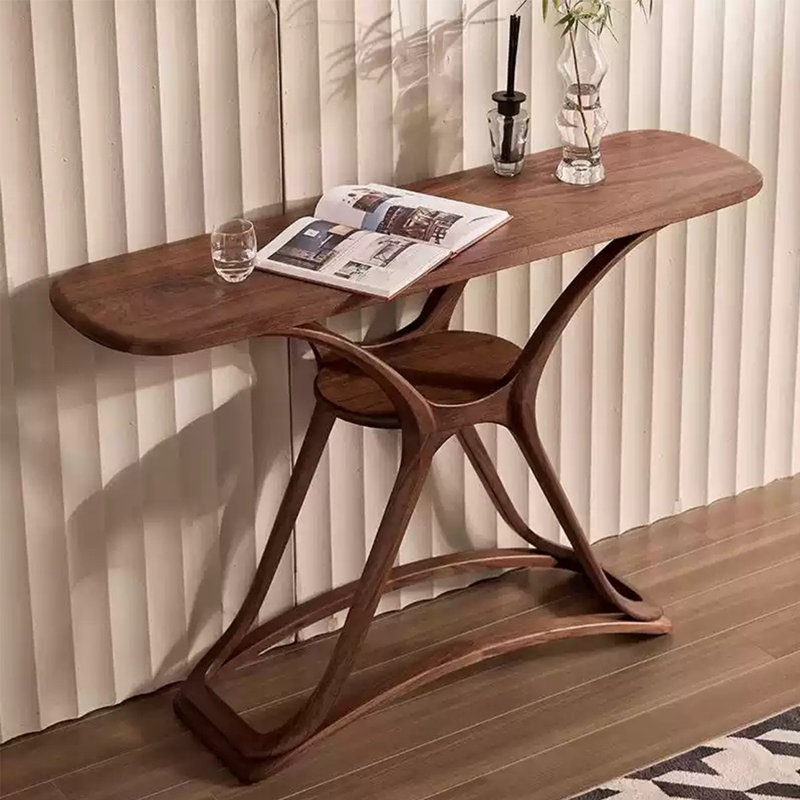 Retro Minimalist Elegant Solid Wood Console Table, 33.46" H x 39.37" W x 13.78" D