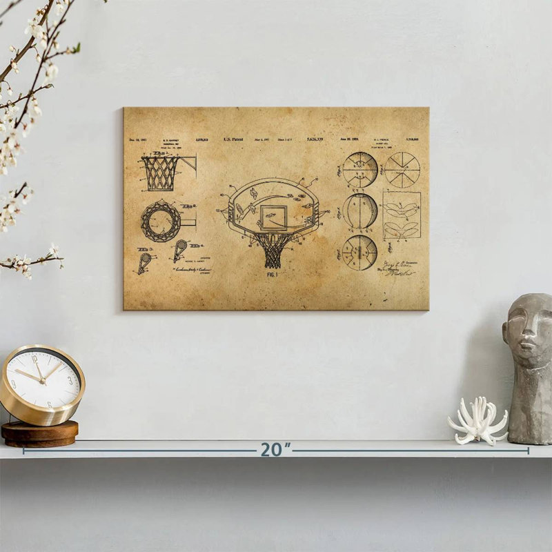 Basketball Brevet Compilation sur toile, H 12 po x l 8 po x P 1 po