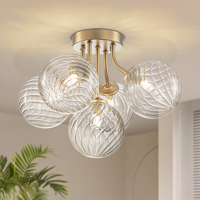 Plafonnier semi-encastré 5 lumières Spoutnik Globe, Clair, Gelé