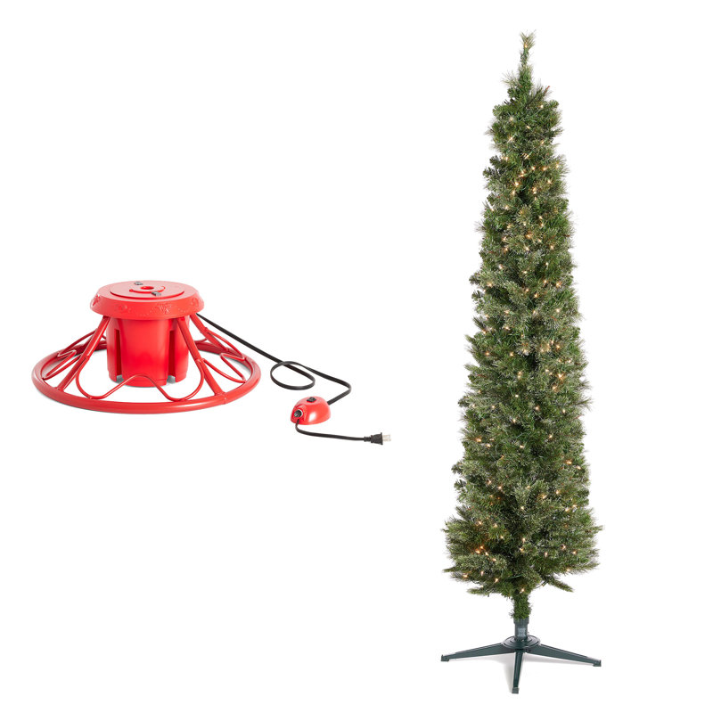 The Holiday Aisle® Rotating Tree Stand Base w/Stanley 7' Skinny Pencil Christmas Tree