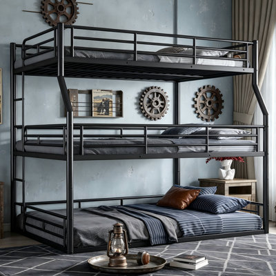 Black Full XL over Queen over Queen Triple Bunk Bed, Easy Assembly 