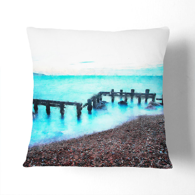 Keyhaven Beach in Hampshire Painting Scatter Cushion with Filling, 40cm H x 40cm W x 15cm D
