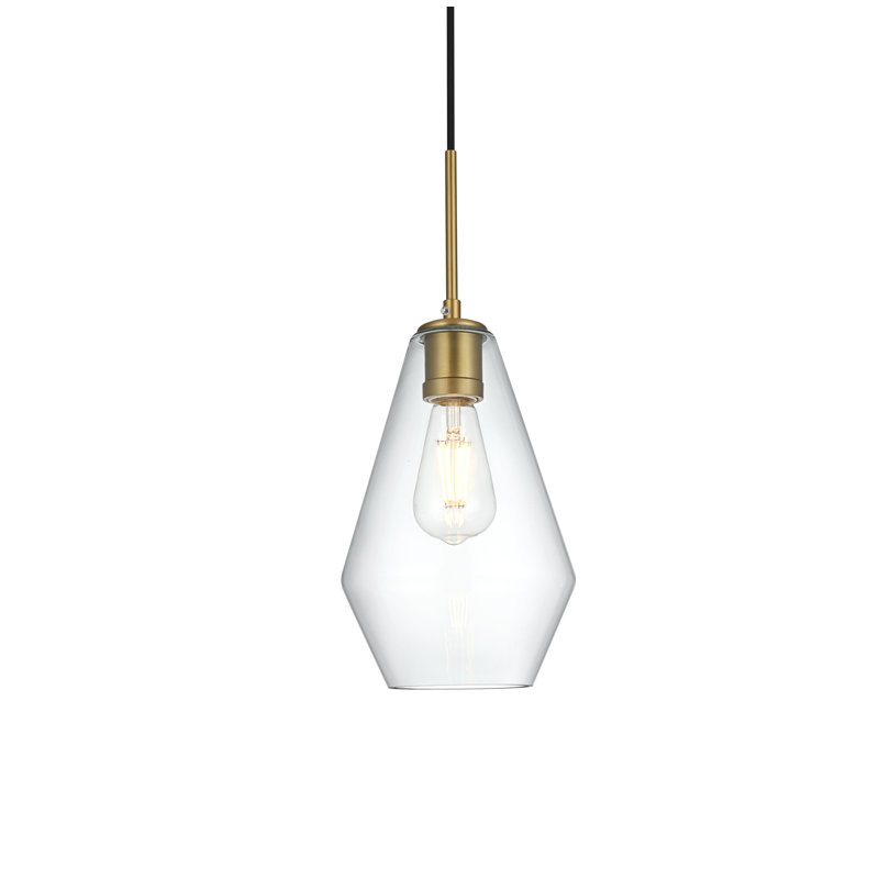 Luminaire suspendu 1 lumière Stutz, Transparent, Doré, Allongée