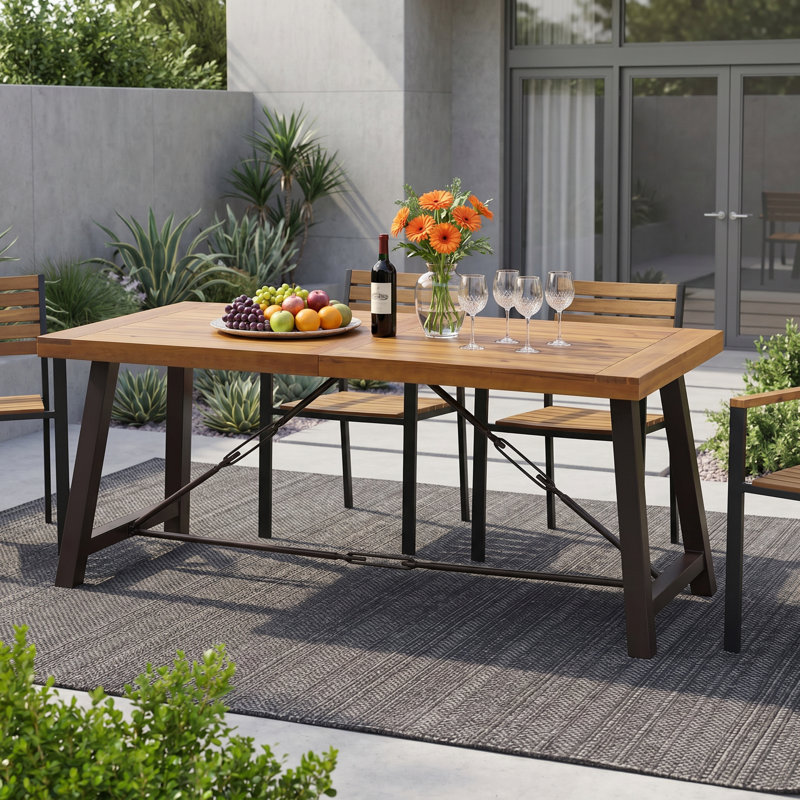 Table de jardin moderne de style industriel avec structure en bois d'acacia et métal