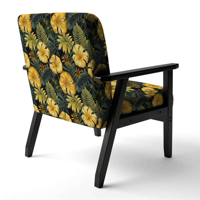 Monstera Magic Tropical Pattern - Upholstered Coastal Arm Chair, Green Accent Chair, Monstera Magic Tropical Pattern