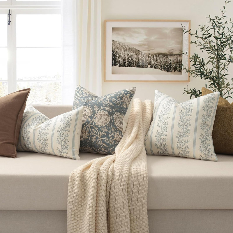 Housses de coussin style rétro (20 x 20 pouces, ensemble de 2) - Motifs floraux et botaniques rayés