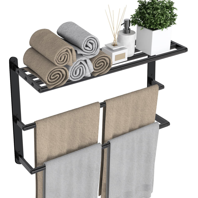 Porte-serviettes 24 "à 3 niveaux en acier inoxydable avec barres doubles, 14.2" H x 24" W x 8" D