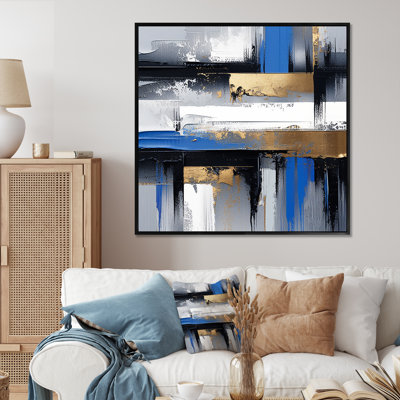 «Gold and Blue Paint Elegance II - Abstract Collages», art mural