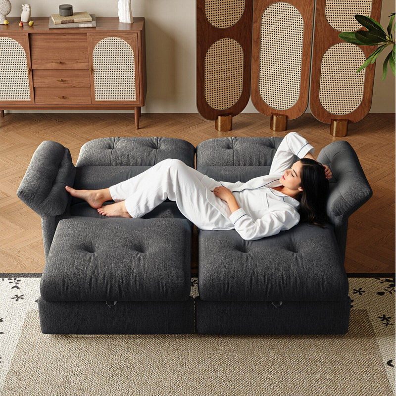 Canapé-lit convertible de 81,5 po, canapé-lit en chenille 2-en-1 avec structure en bois massif, accoudoirs larges et mousse haute résilience pour salon, appartement et chambre d'amis
