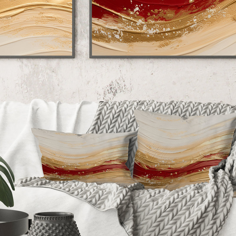 Coussin décoratif or et rouge Soft Wave Fusion - Abstract Shapes