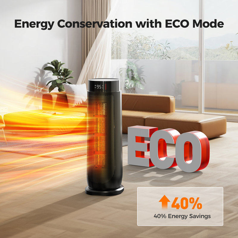 Kloudic Space Heater, 90° Oscillation, 1500W Ptc Ceramic Fast Heating With Remote, Heaters For 260Ft² Bedroom, Office, Home, 5 Modes & Safety Protection