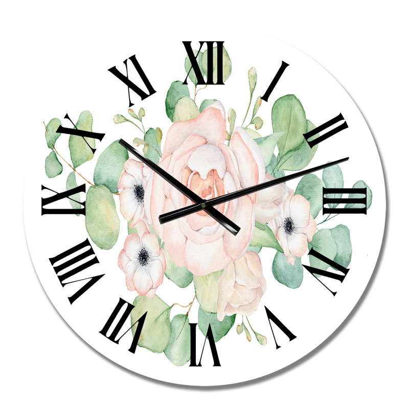 Horloge murale traditionnelle fleurs et feuilles d'eucalyptus II, Médium