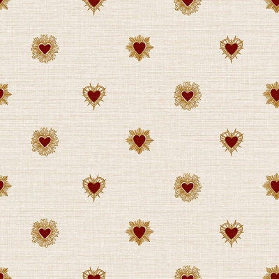 Sacred Hearts Ivory Red Wallpaper
