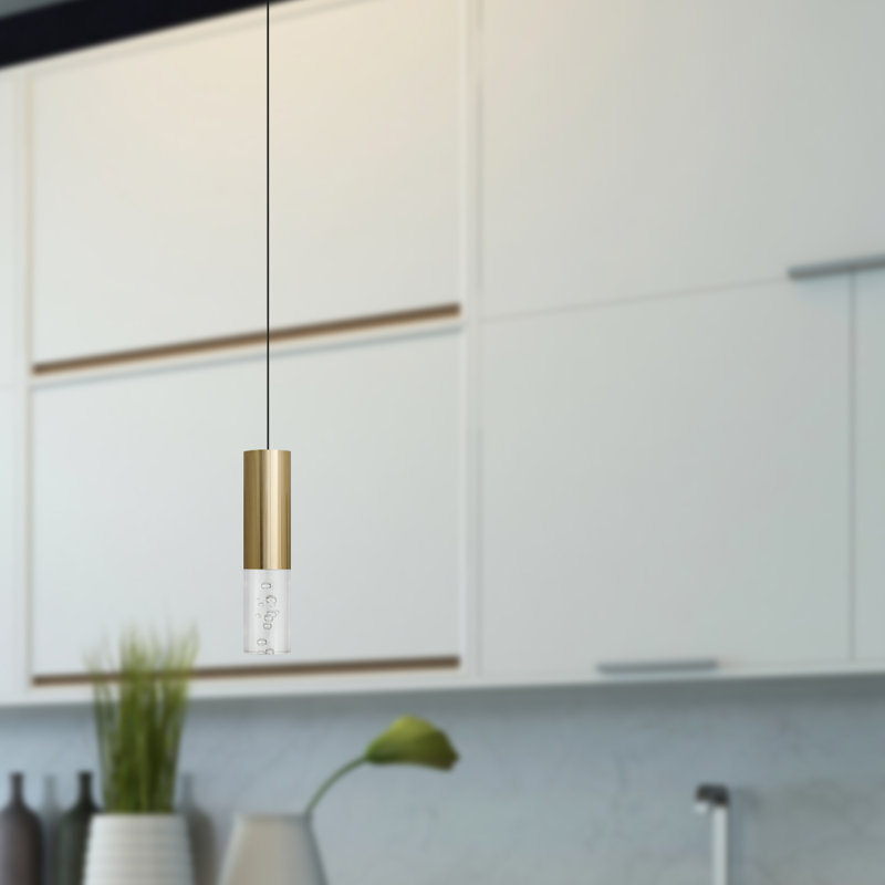 Luminaire suspendu à cylindre simple 1 lumière Rathi, Laiton