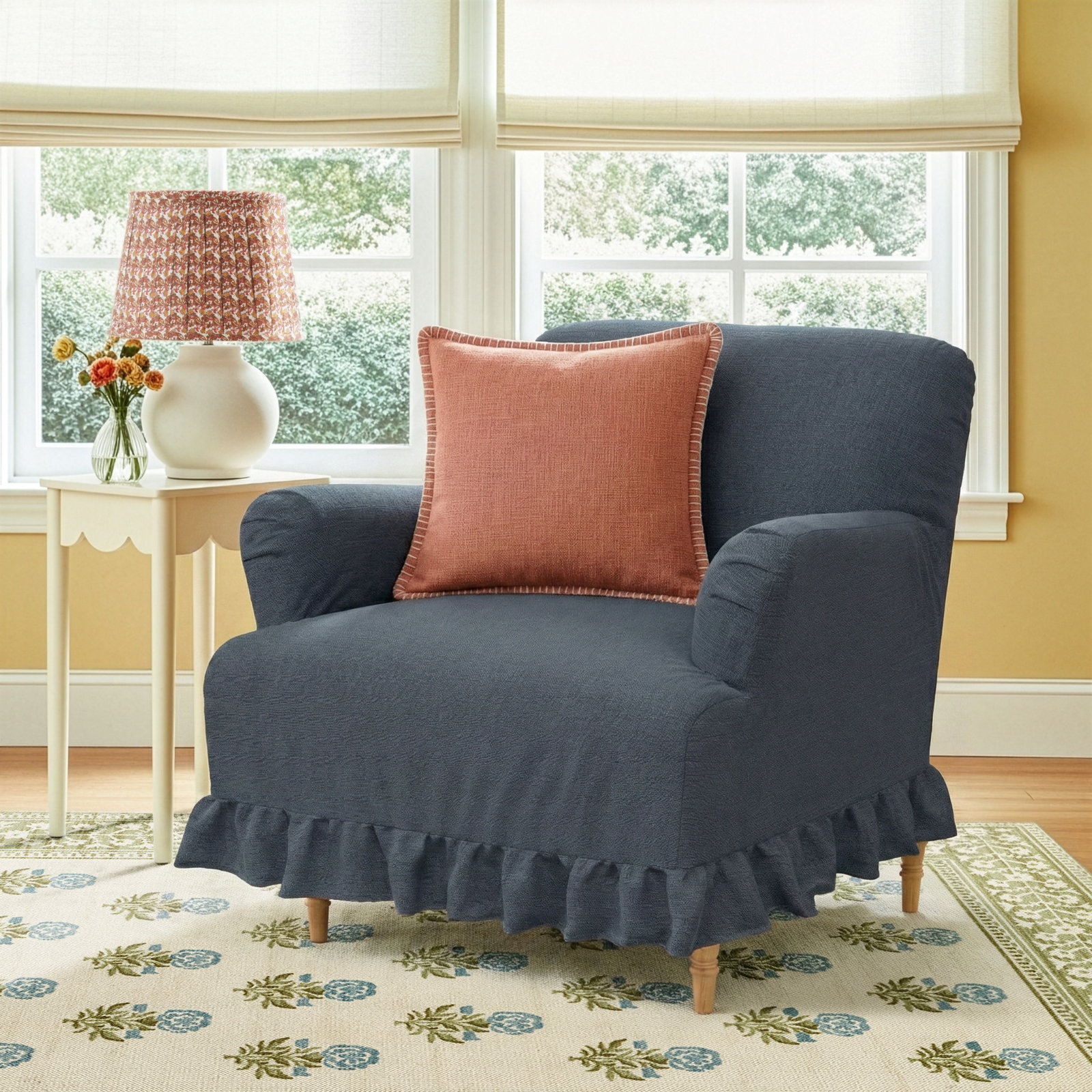 Maggie Ruffle Slipcover Armchair, Classic Navy Linen