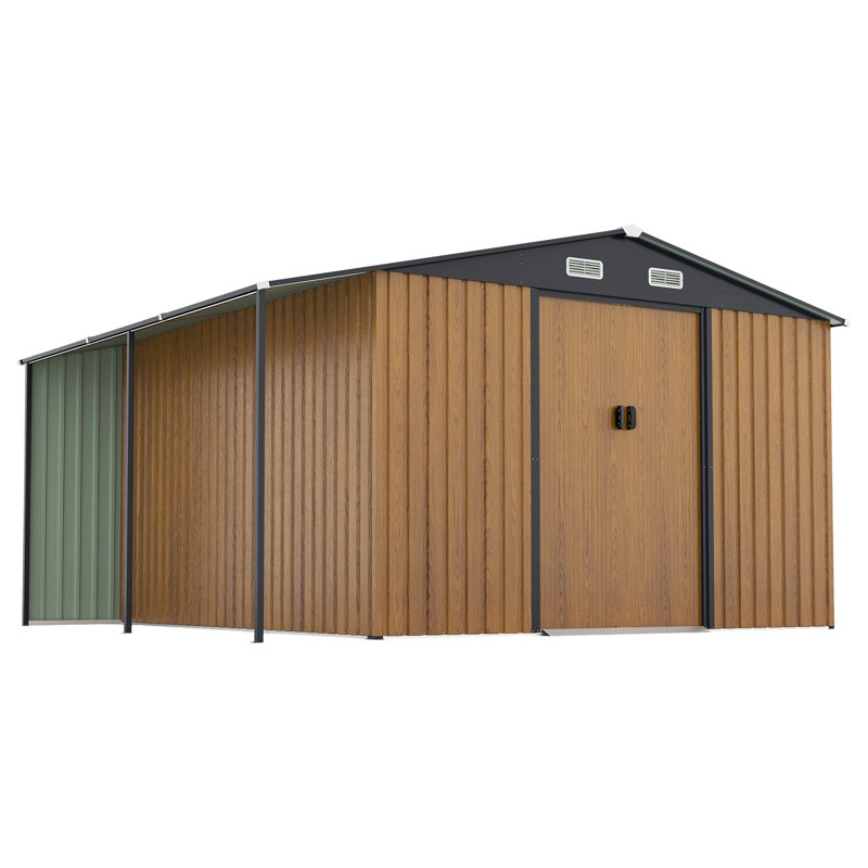 10X12 Ft Outdoor Storage Shed, Extra Large Metal Shed With Lockable Doors, Windows, Outside Steel Tiny House Ideal For Garden, Backyard, Patio Utility, Tool Storage, Chicken Coops