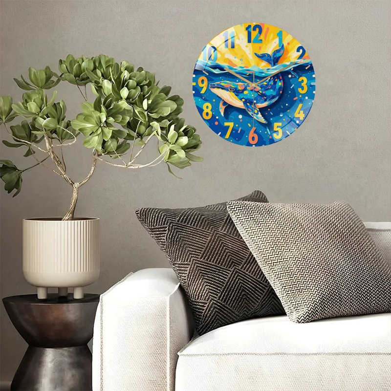 Horloge murale baleine colorée 12 po