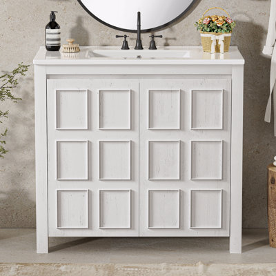 36 " Bathroom Vanity Organizer With Ceramic Sink, Set Bathroom Storage Cabinet