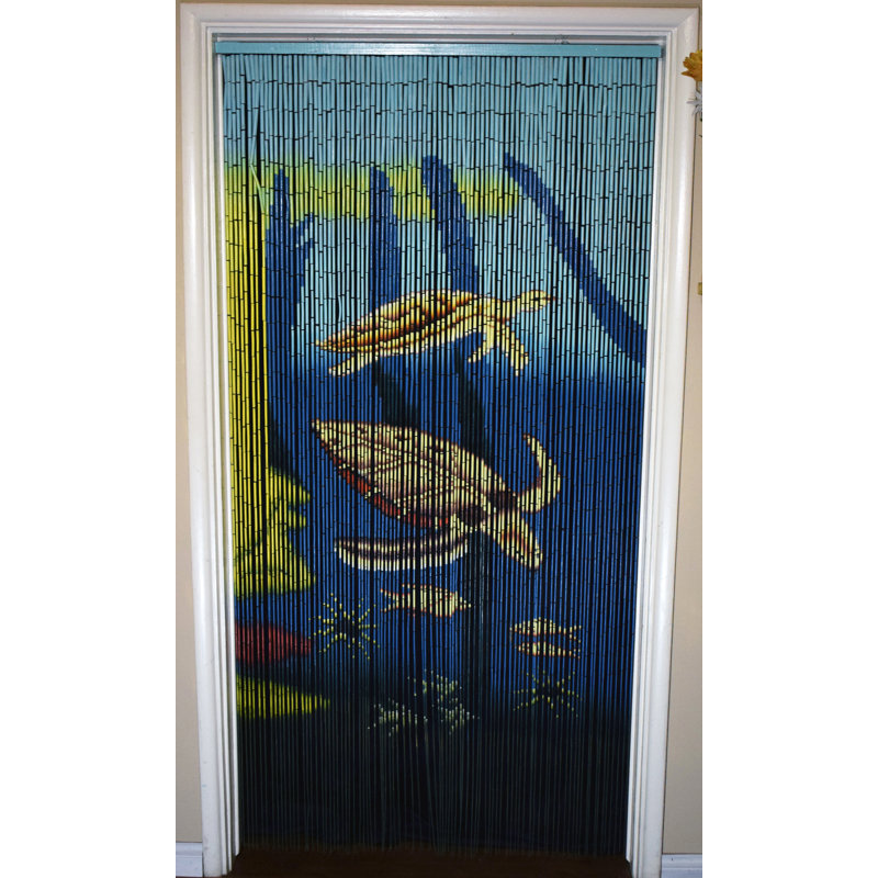Handmade Blue and Yellow Bamboo Beaded Door Curtain