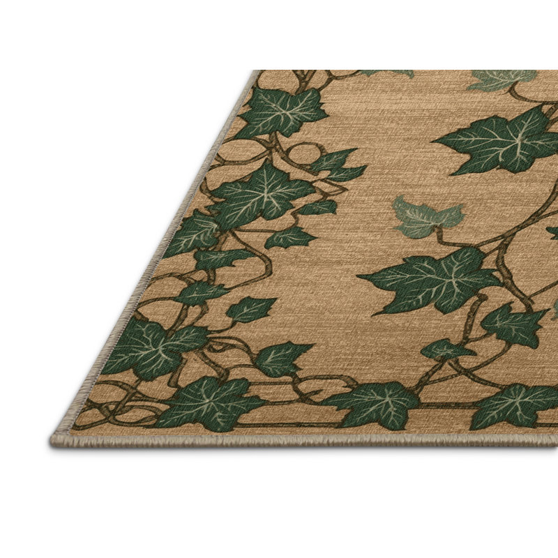 Machine Washable Botanical Beige Area Rug, Rectangle 2' x 3'