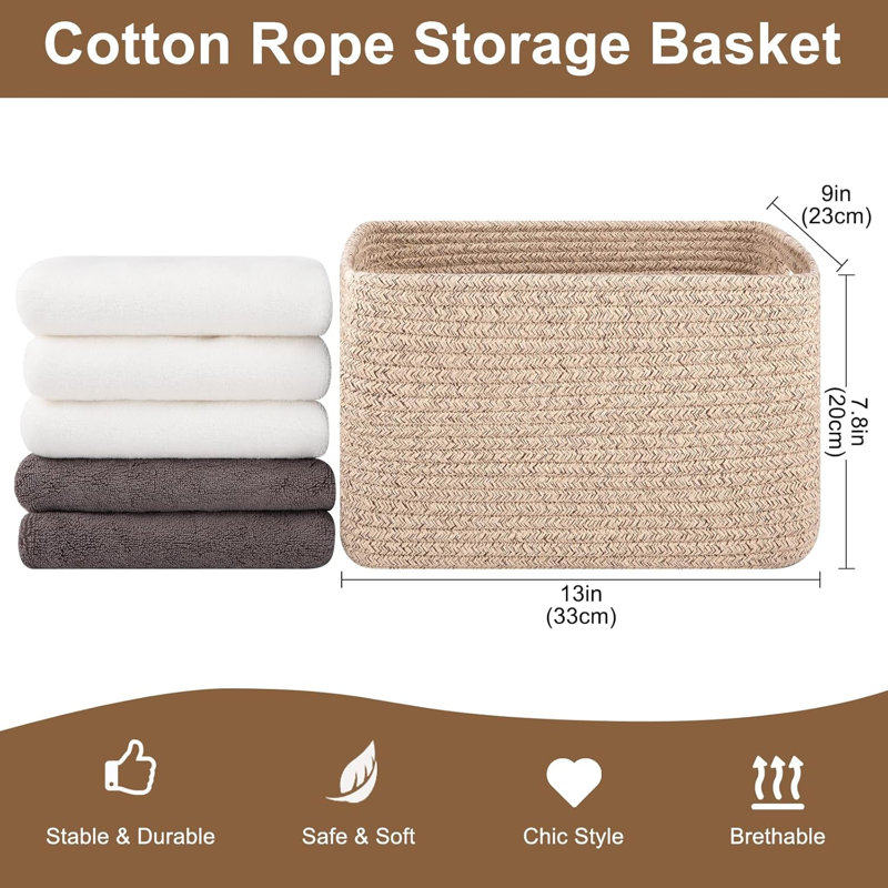 Woven Storage Baskets With Handles, Cotton Rope Organizing Bins For Toys, Books, Towels, And Clothes, Multipurpose Home Decor For Shelves, Pack Of 4