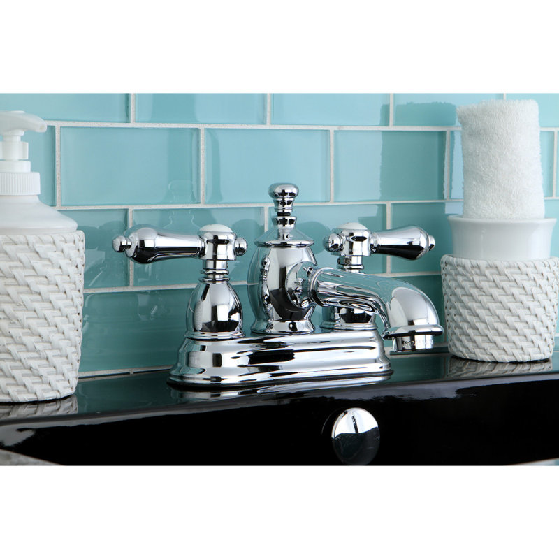 Kingston Brass Heirloom Two-Handle 3-Hole Deck Mount 4" Centerset Bathroom Faucet with Brass Pop-Up, Polished Chrome