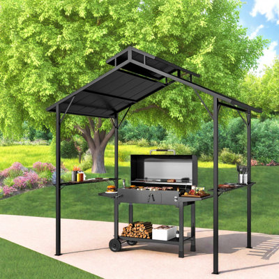 Pavillon de jardin en métal rigide avec rangement, abri de jardin pour patio