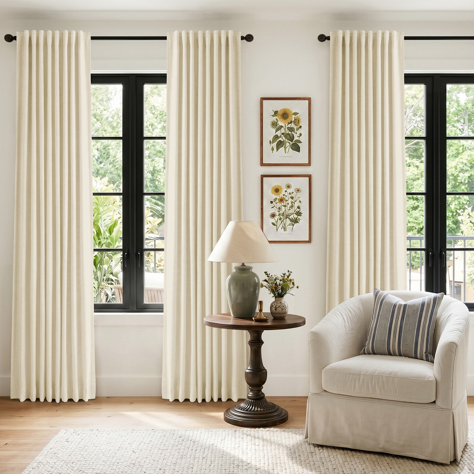Graciella Faux Linen Blackout Curtain Set, 50" W x 108" L, Light Cream