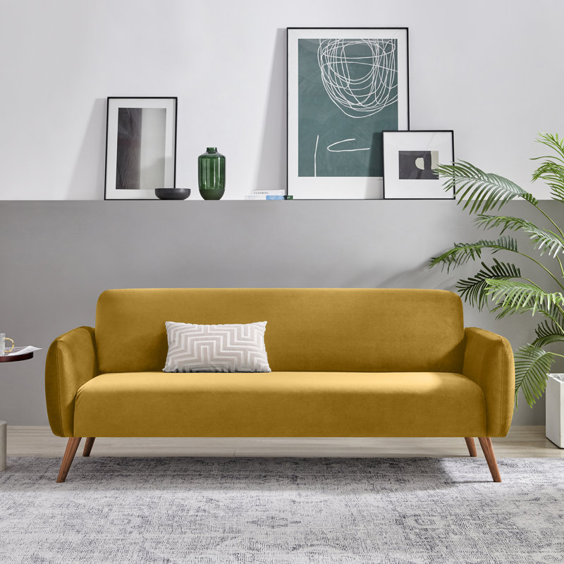 Tolly Seater Sofa Modern Deco Design - Soft Touch Luxury Velvet Retro Accent Chair In a Box, Yellow Velvet, 3