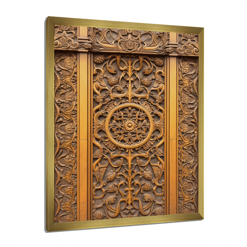 Vieille porte en bois sculpté en V - impression, H 40 po x l 30 po x P 1,5 po, Encadrement doré