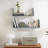Wood Floating Shelves with Rattan Sides, 24.8 Inch Wall Mounted Shelves, Set of 2, Blue-1924575782