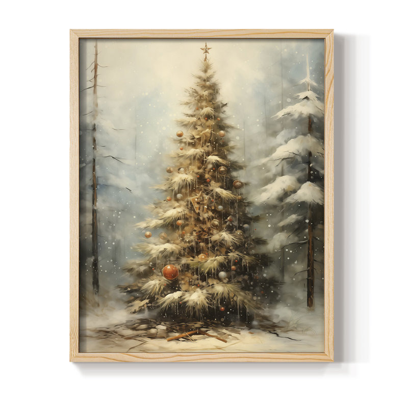 «Christmas Holiday Art», reproduction encadrée en bois massif, Naturel, H 11 po x l 9 po