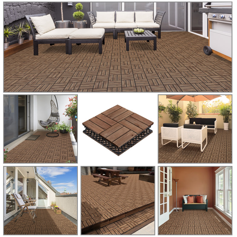 30cm L x 30cm W Solid Wood Tile in Brown, Brown