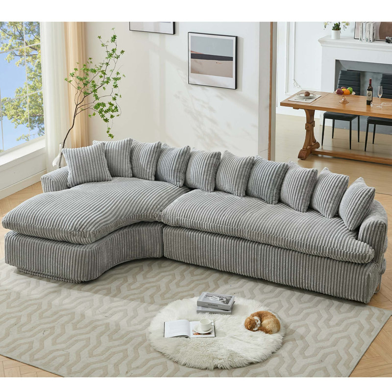 127'' Large Sectional Sofa ,Elegant Curved Design ,High-Resilience Foam ,Ten Back Cushions,L-Shape Left Sofa,No Assembly Required (Soft Corduroy Fabric)