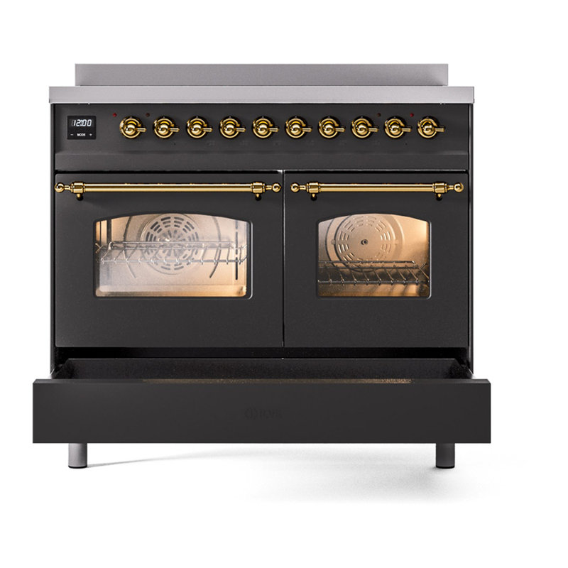 ILVE Nostalgie II 40 in Induction Range, Graphite Matte/Brass