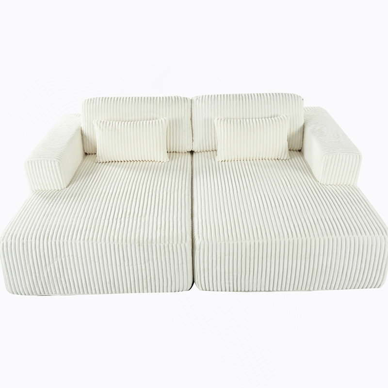 Canapé-lit double en velours côtelé avec 2 coussins, pour les salons, les appartements et les bureaux, Blanc