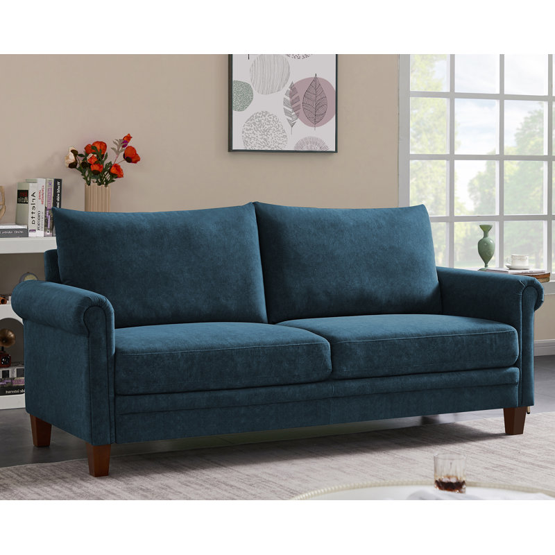 Canapé à accoudoirs roulés 77,95 po Amarianna, 100 % polyester bleu