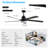 65 Inch Black Ceiling Fan With Light