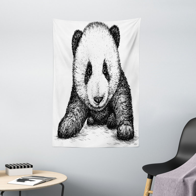 Tapisserie en polyester panda, H 60 po x l 40 po