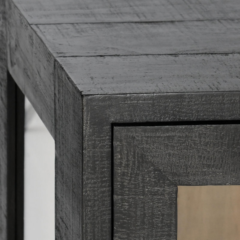 Larson Two-Door Glass Oak Wood Cabinet, Black, Gold