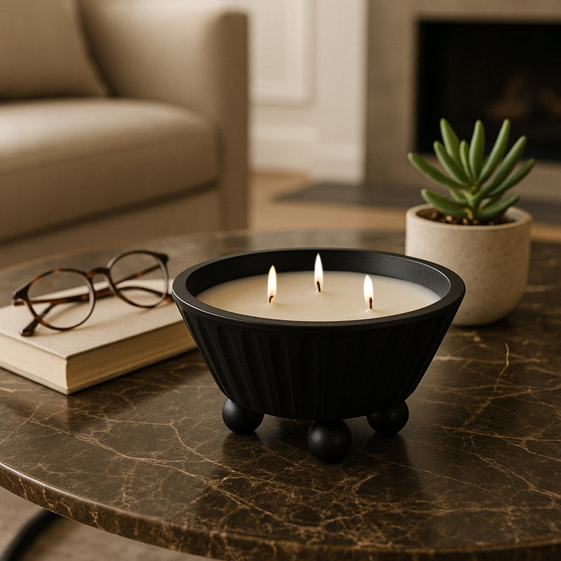 9" W Mango Wood Bowl Scented Candle, Brown