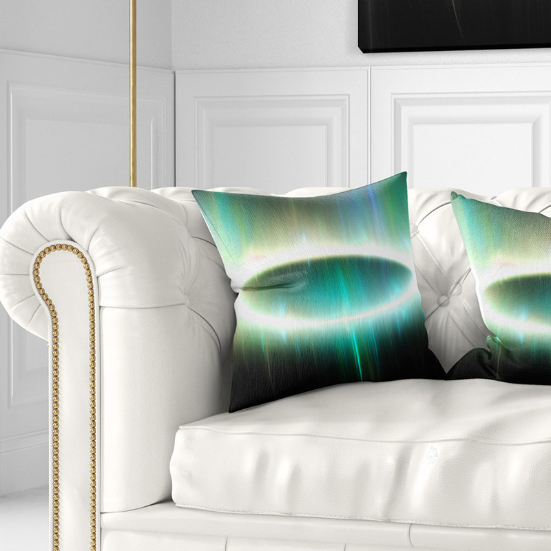 Grand coussin ovale à motif abstrait fractal, 18 po x 18 po, Vert, Coussin décoratif