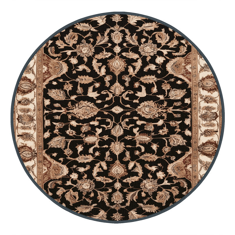 Machine Washable Persian Brown Area Rug, Round 6'