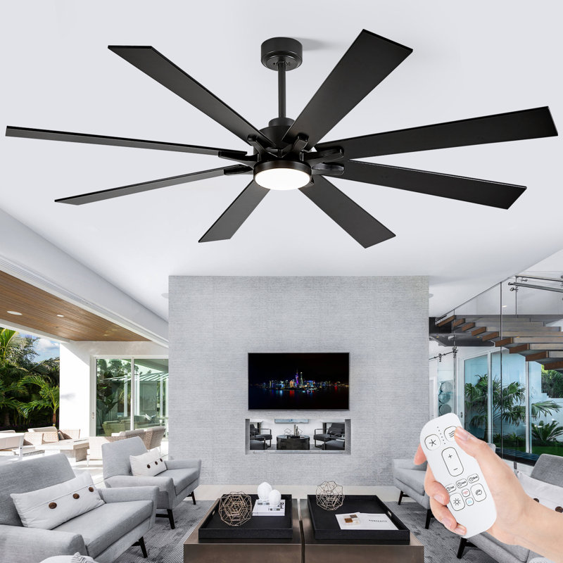 8-blade Ceiling Fan With Remote, Led Light, Reversible Motor – Dual-finish, Black, 72"